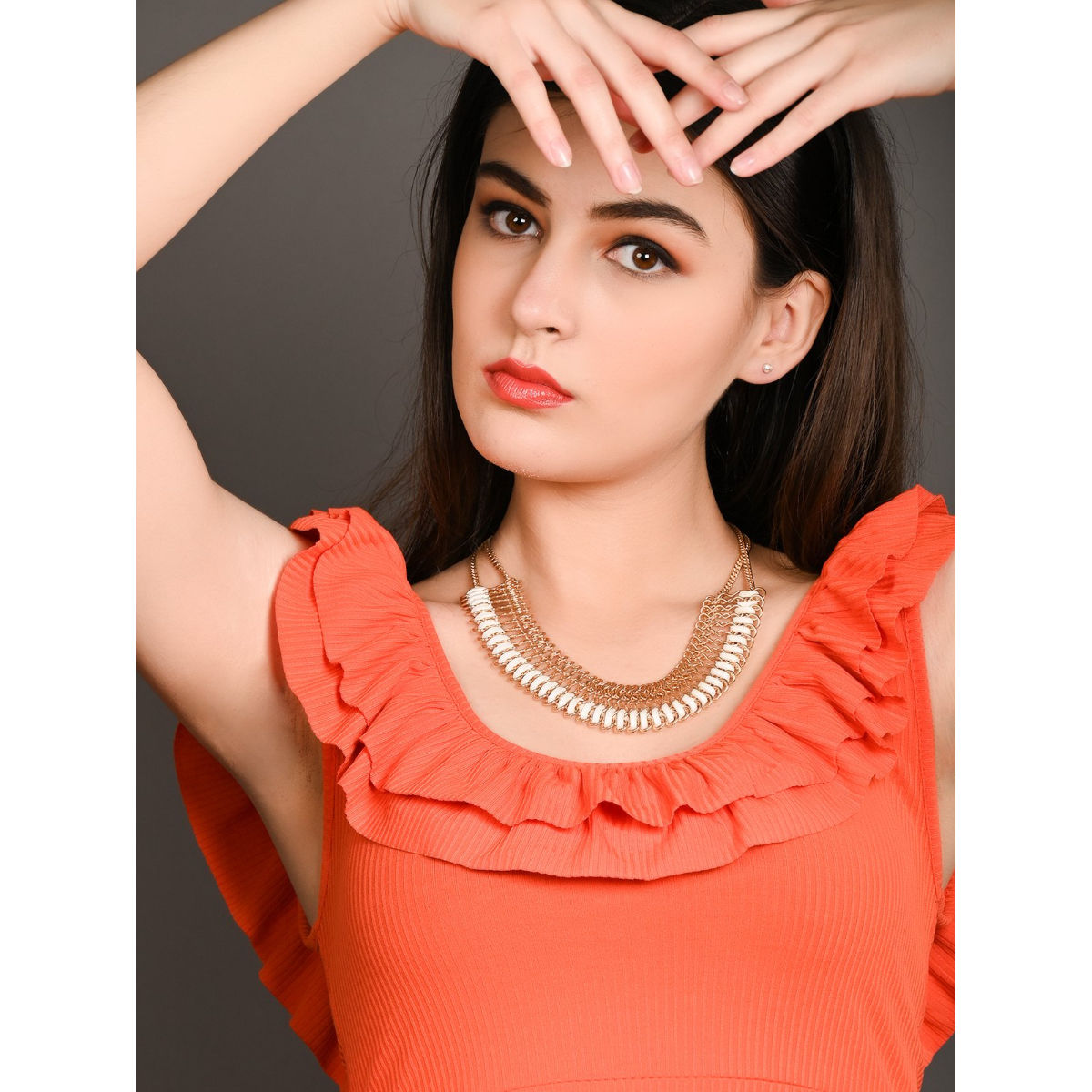 Odette Gold Tone White Fabric Necklace Buy Odette Gold Tone White