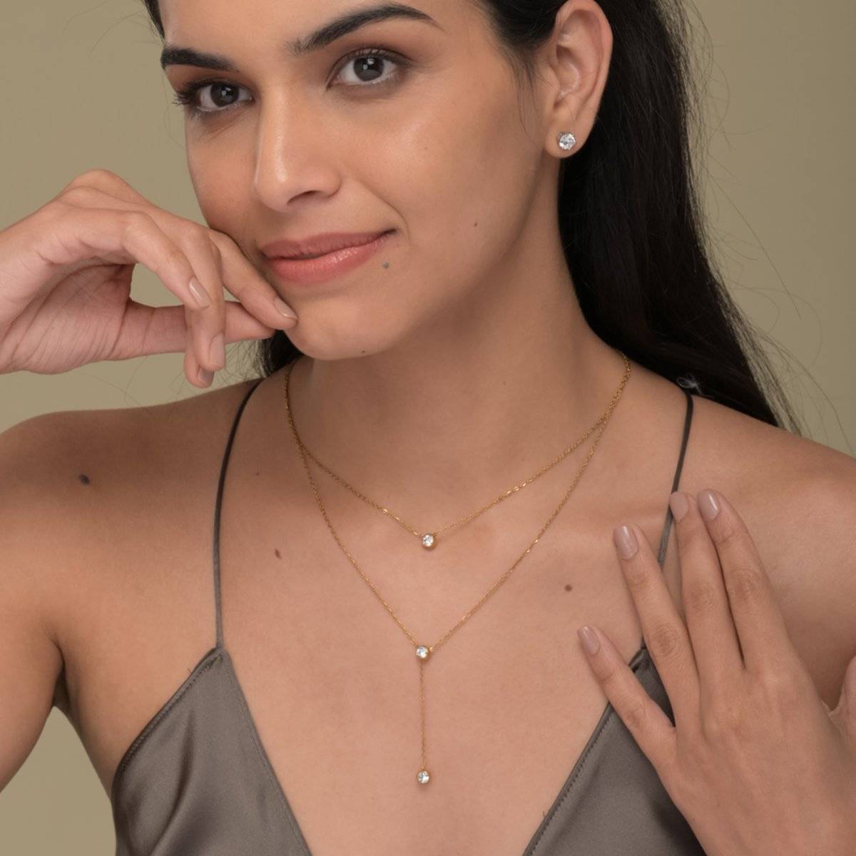 Palmonas Women Two Layered Solitaire Drop Necklace