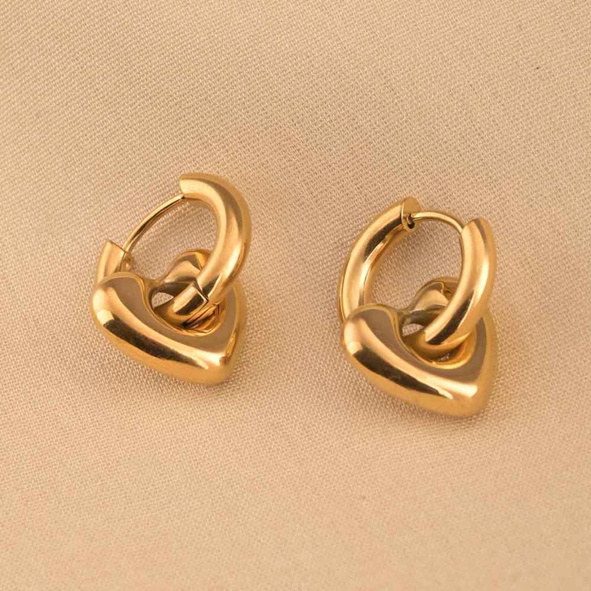 Palmonas Women Gold Heart Drop Earrings