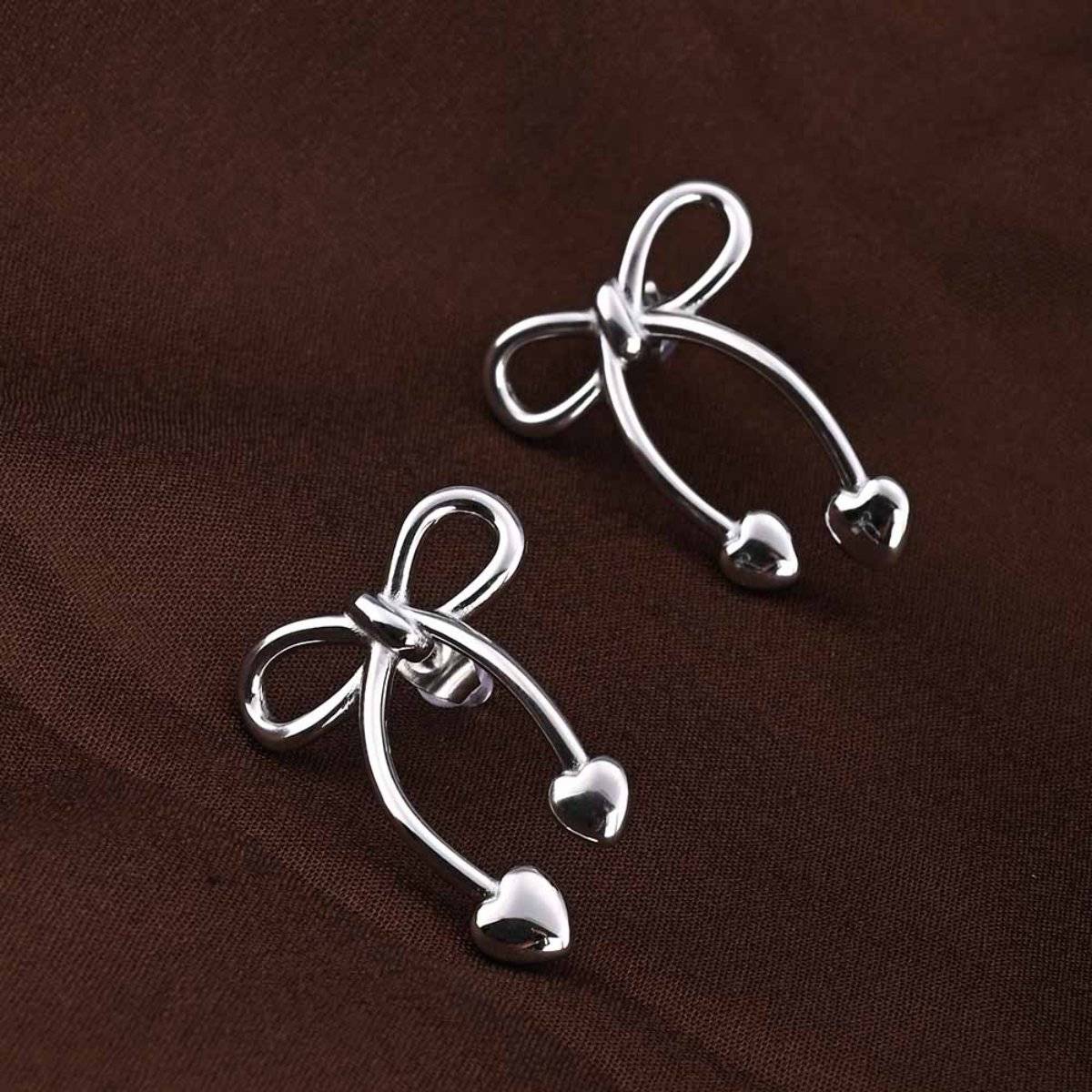 Palmonas Women Silver Unique Bow and Heart Drop Earrings