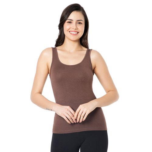 Buy Amante Solid High Coverage Sleeveless Round Neck Vest - Brown Online