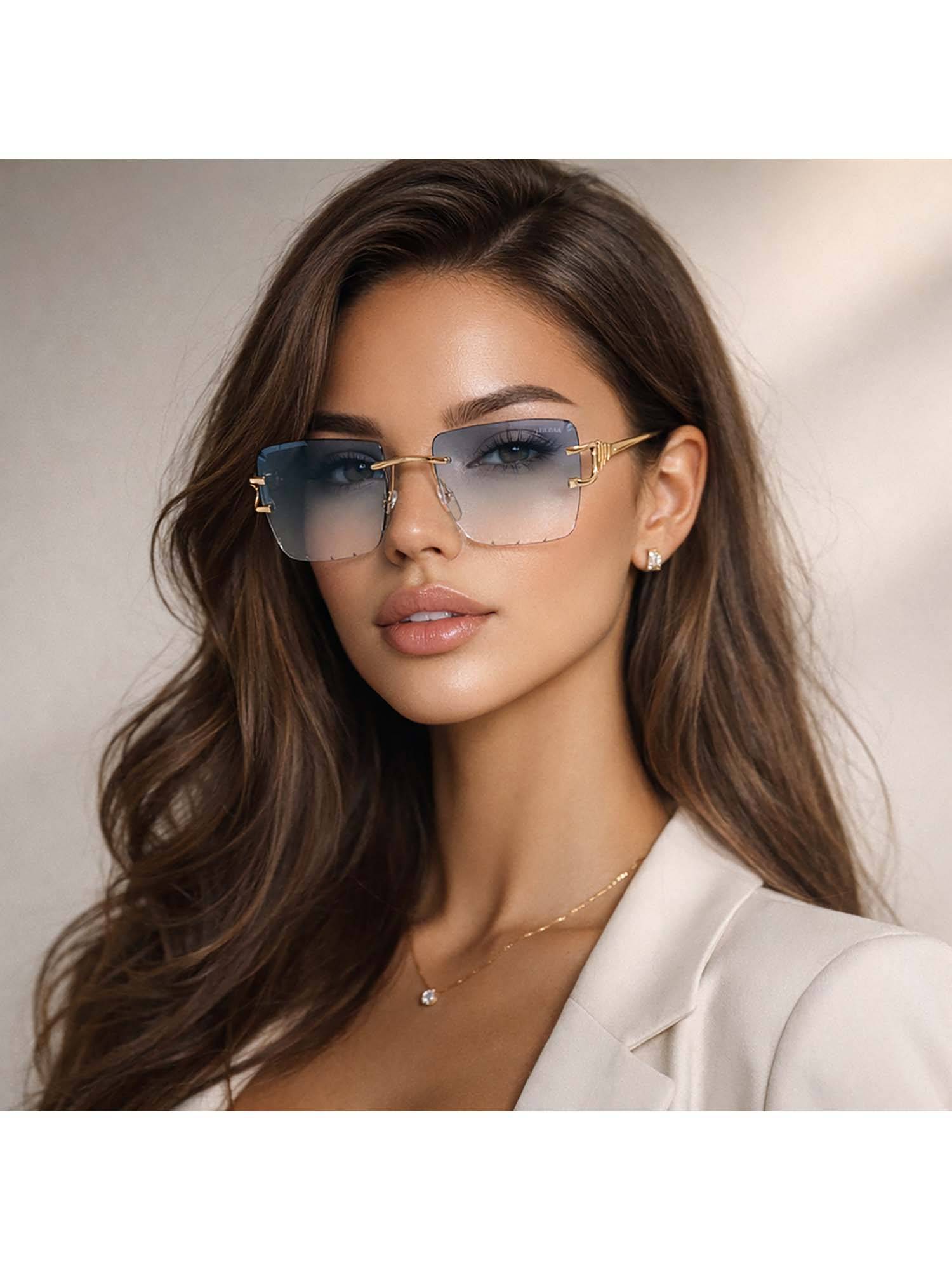 Zaadran Blue Alberta-Ocean Blue Rectangular Sunglass (Alberta-Ocean Blue) (56)