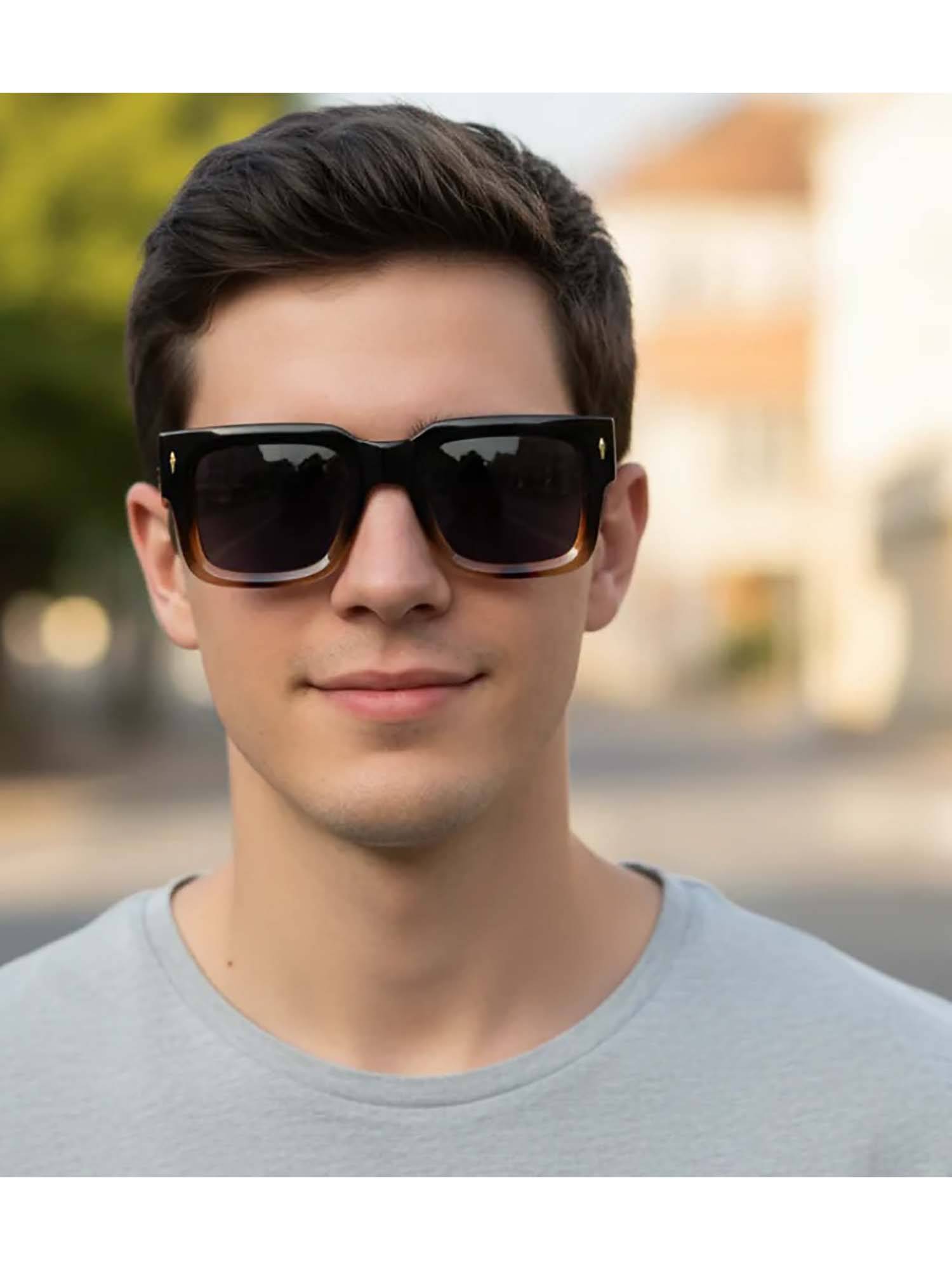 Zaadran Black Almaty Brown Square Sunglass (Almaty-Blk Brown) (54)