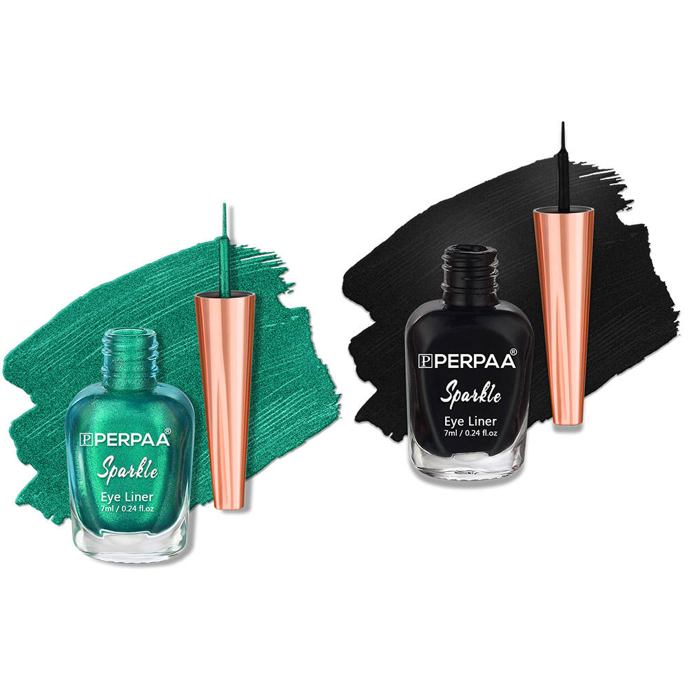 PERPAA Glitter Black & Green Liquid Eye Liner Combo