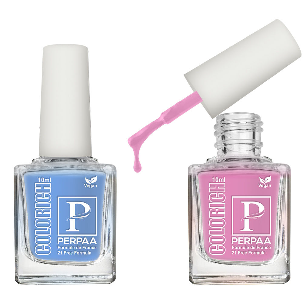 Buy PERPAA Colorich Rose Pink & Ice Blue Nail Polish Pack of 2 Online