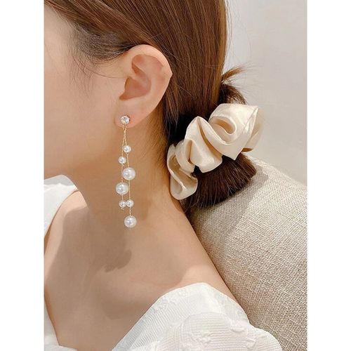 Jewels Galaxy Gold Plated Beautiful Korean White Pearl Drop Earrings
