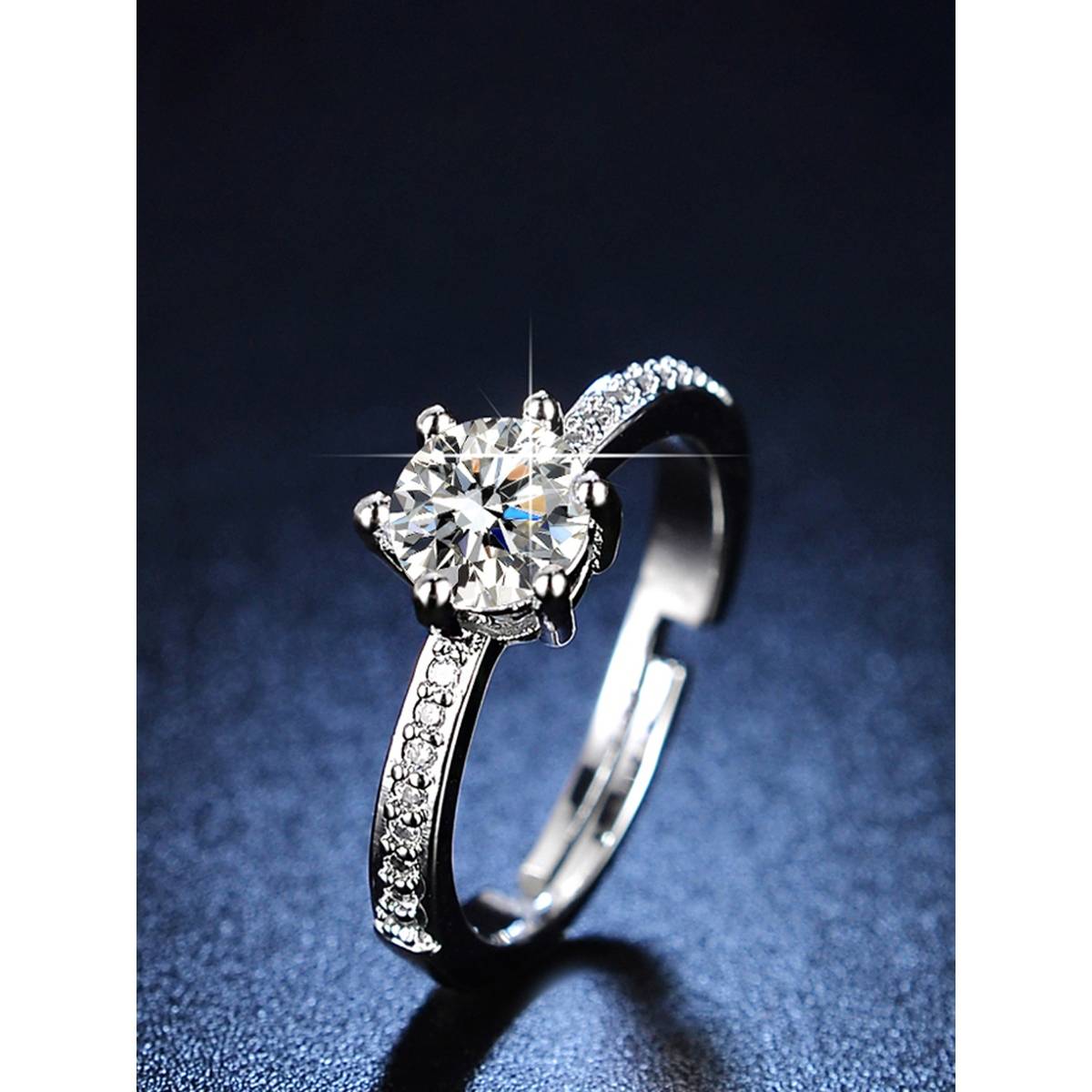 Jewels Galaxy Silver Plated American Diamond Studded Adjustable Finger Ring