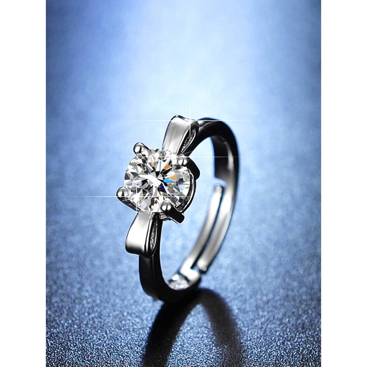 Jewels Galaxy Silver Plated Studded Bow Tie Inspired Adjustable Finger Ring