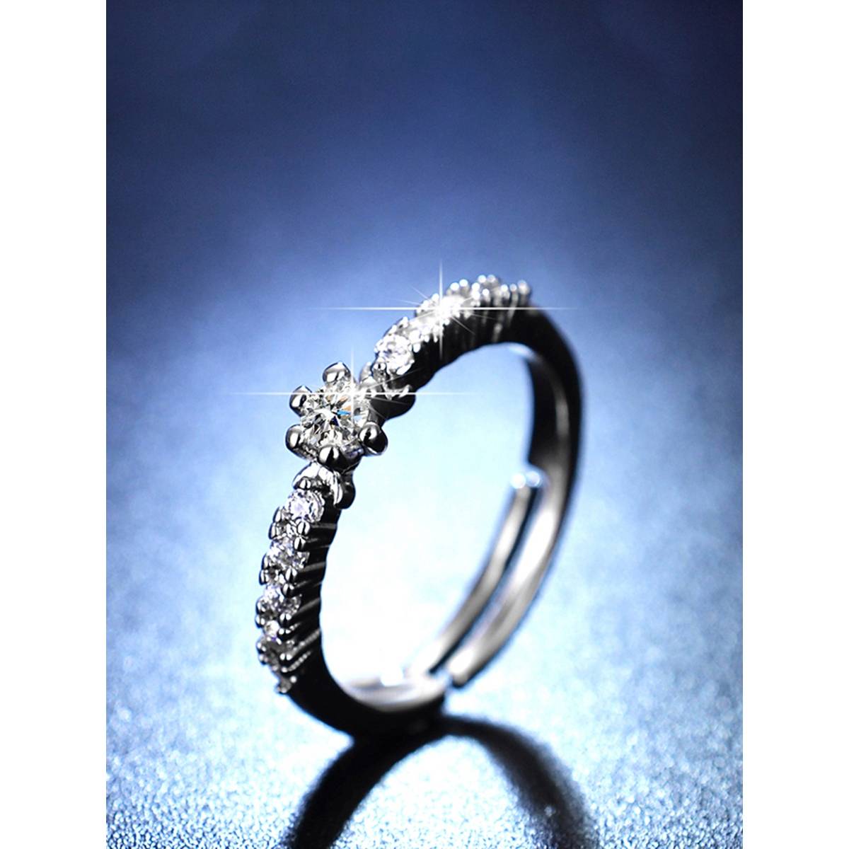 Jewels Galaxy Silver Plated American Diamond Studded Anti Tarnish Adjustable Round Finger Ring