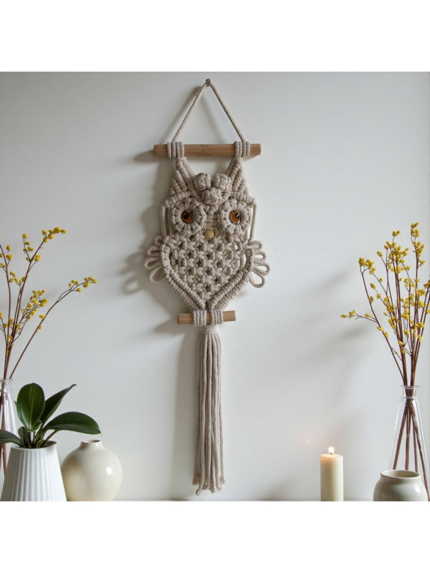 Sun Mun Decors White Premium Macrame Owl Décor