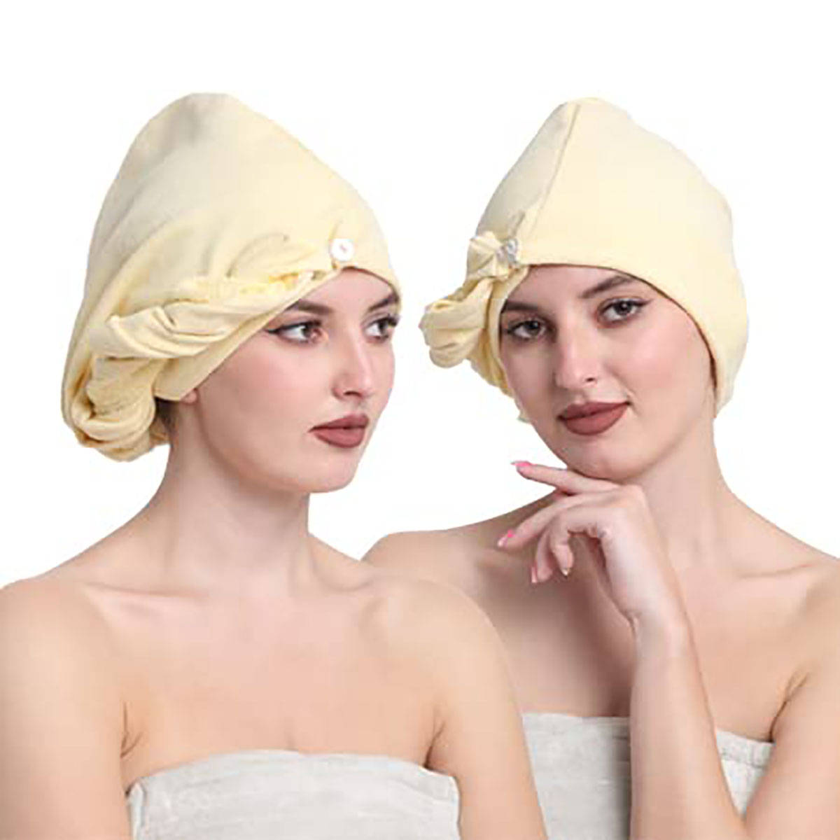 Creeva Lemon Yellow Quick-Dry Cotton Hair Towel Wraps (Pack Of 2)