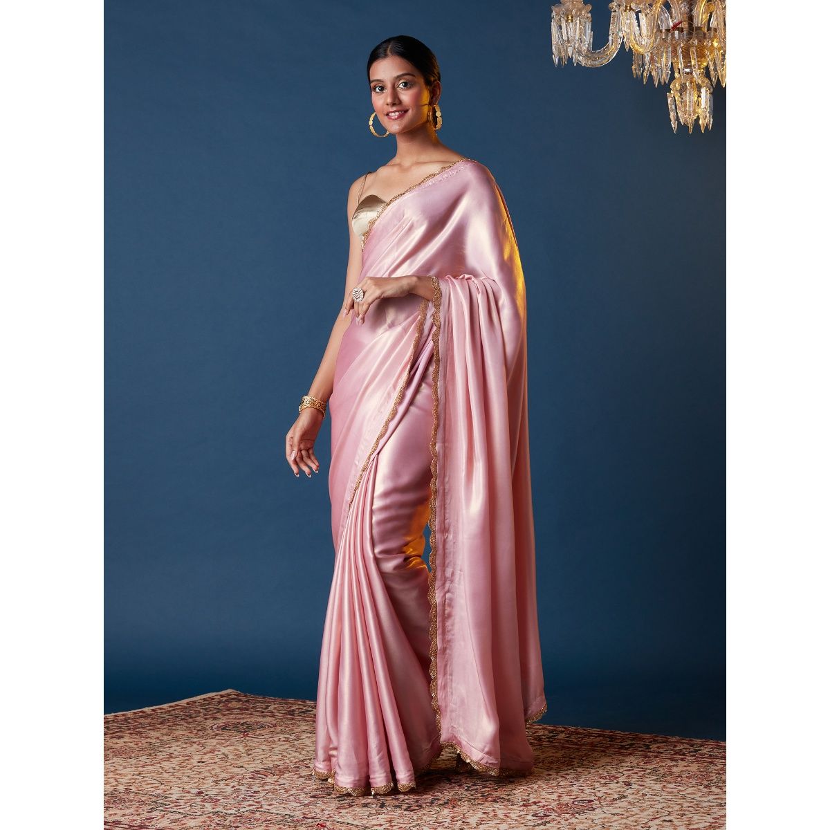 Frontier Raas Peach Satin - Georgette Drape Saree (Size XXL) in Delhi at  best price by Frontier Raas Pvt Ltd (Corporate Office) - Justdial