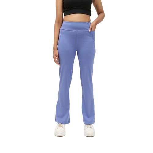 Bliss Club Women Blue Groove-In Cotton Flare Pants Tall with 4 Pockets (XS)