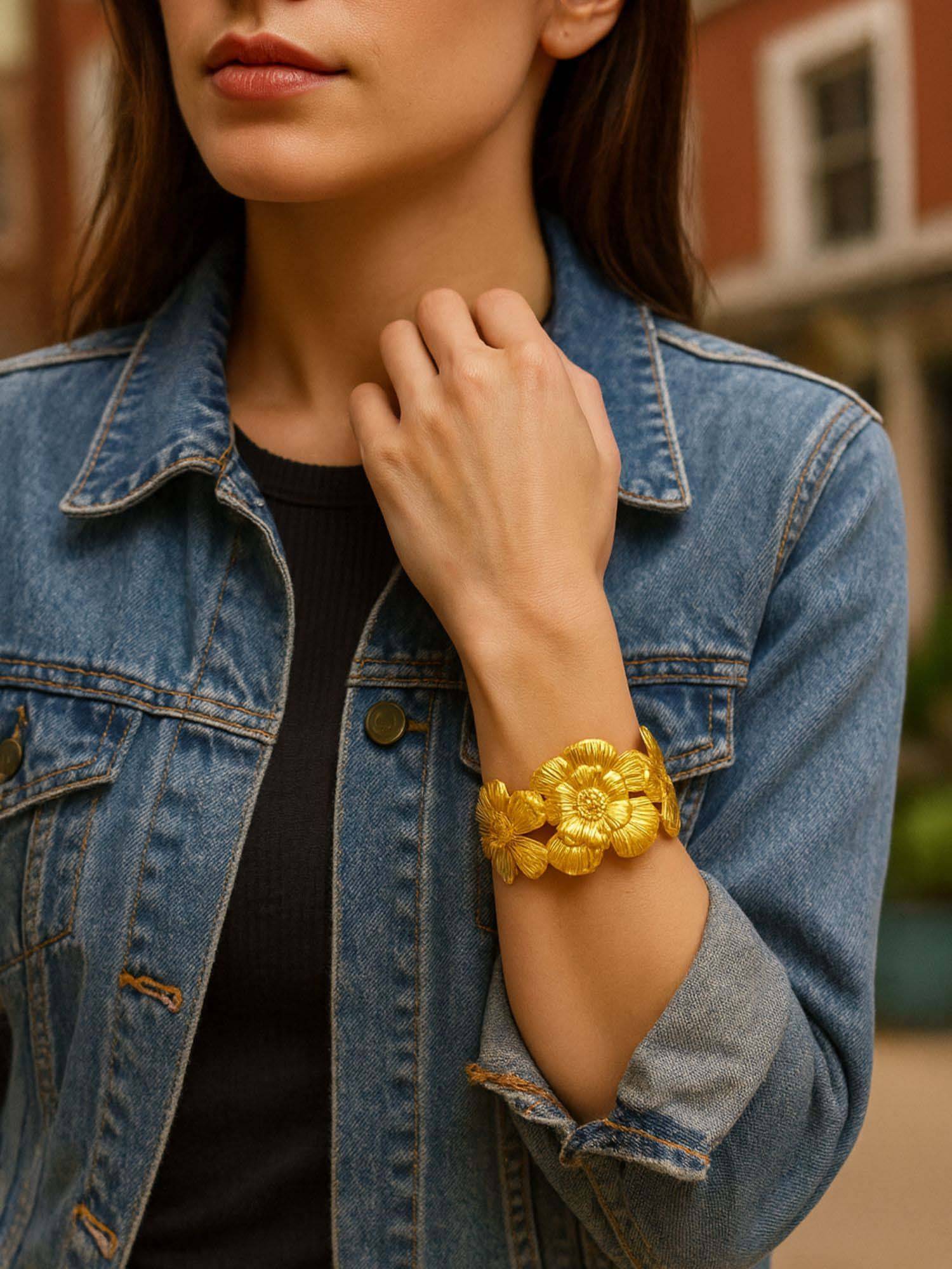 Digital Dress Room Women Gold Plated Floral Western Stylish Flower Cuff