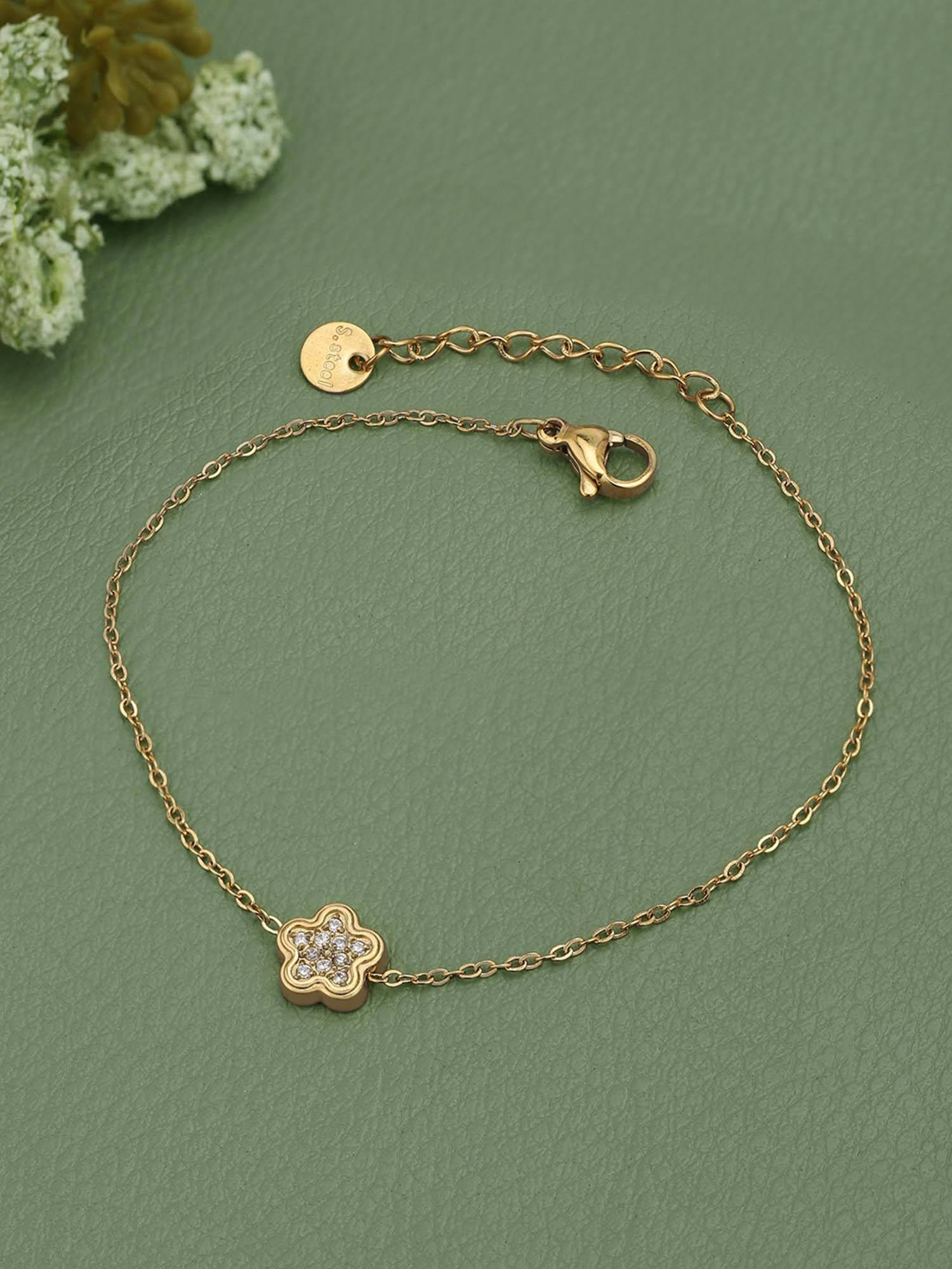 Buy Carlton London Women 18Kt Gold Plated Cz Floral Charm Adjustable ...