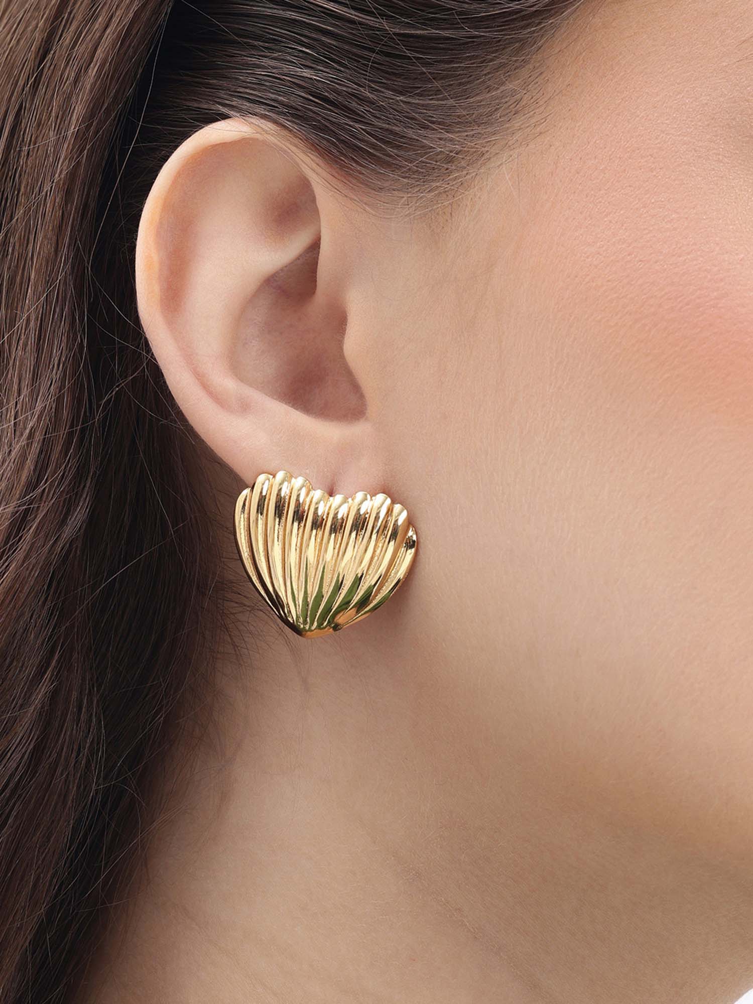 Carlton London Women Gold Plated Bold Heart Stud Earrings