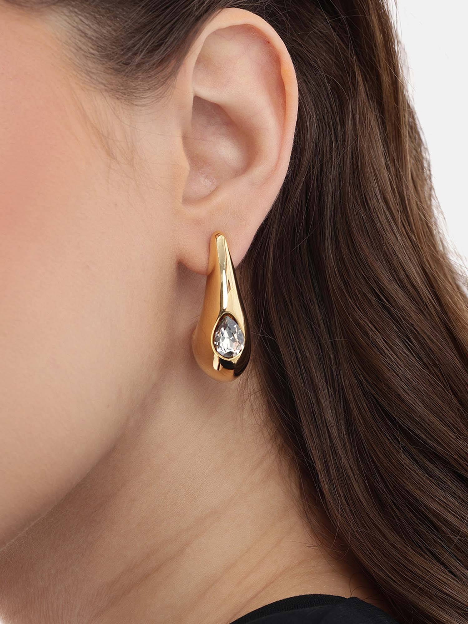 Carlton London Women 18Kt Gold Plated White Cz Stone Half Hoop Earrings