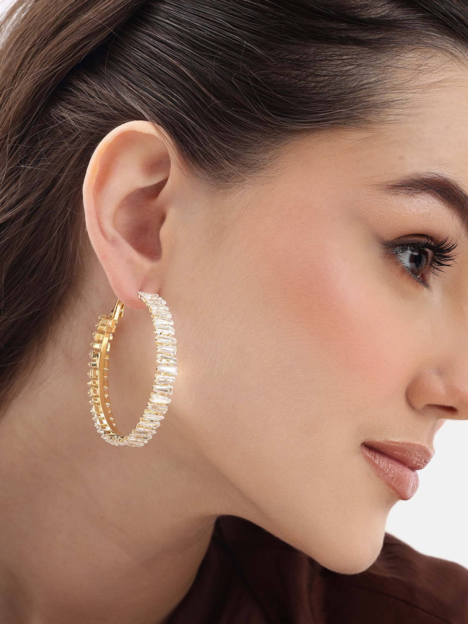 Carlton London Women 18Kt Gold Plated Cz Stone Hoop Earrings
