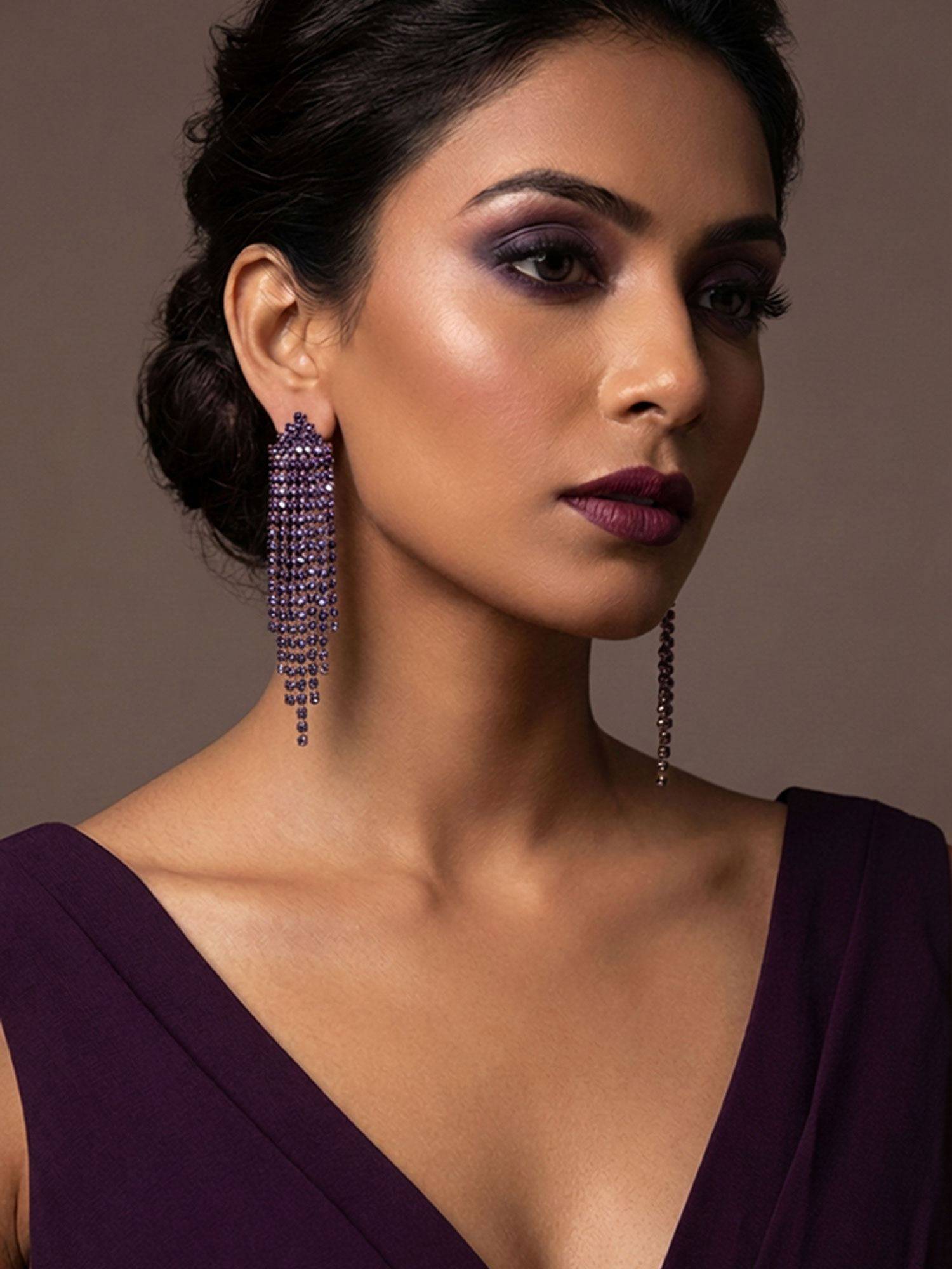 Niscka Gold Plated Waterfall Earrings with Royal Blue Stones