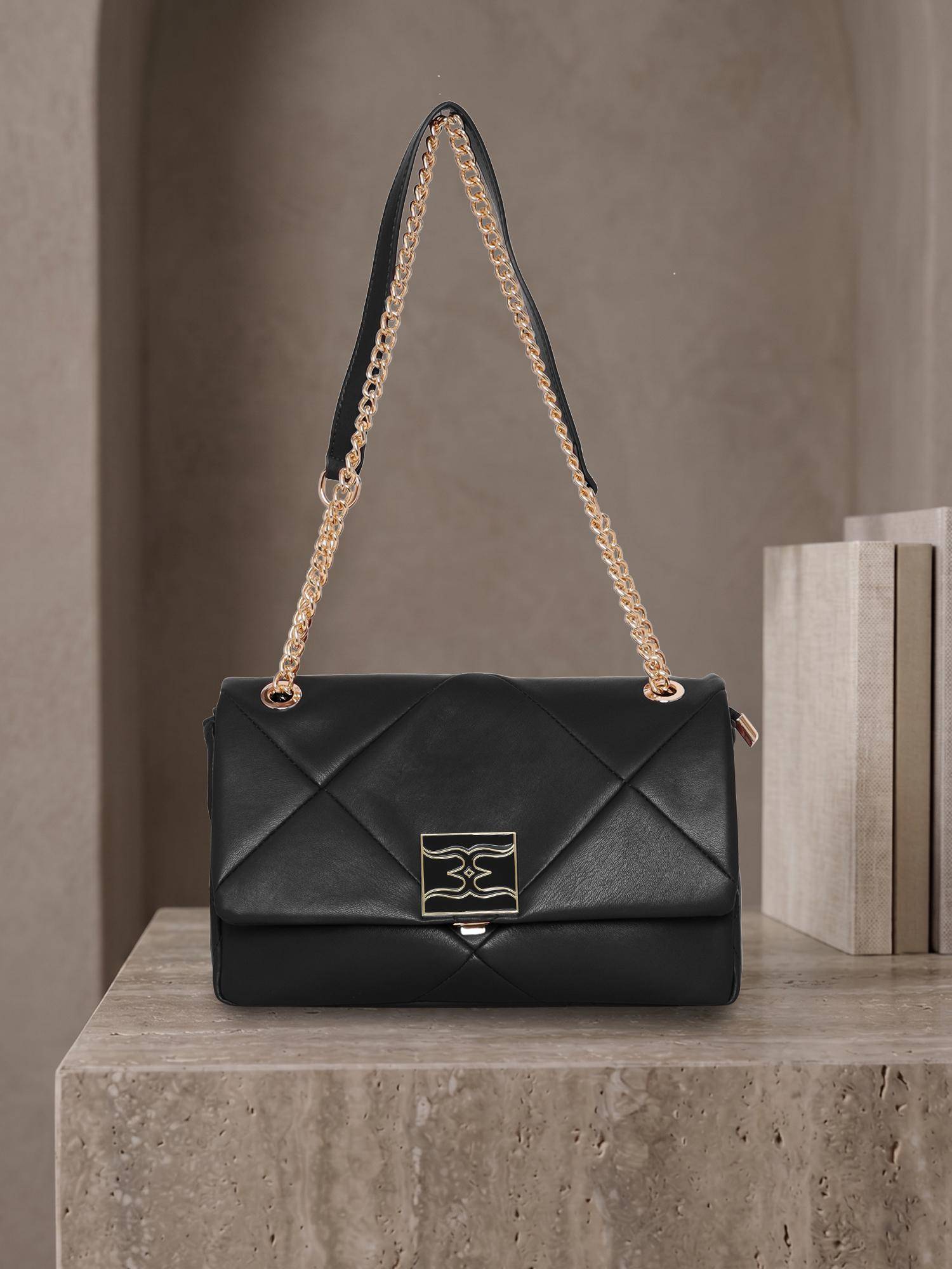 ESBEDA Womens Black Puffy Elegance Shoulder Bag (M)