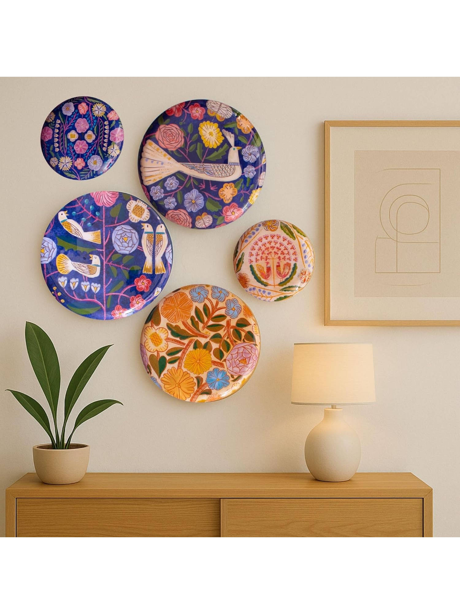 Ritualistic Kashmiri Wall Plate for home decor metal wall art & showpiece (Set of 5)