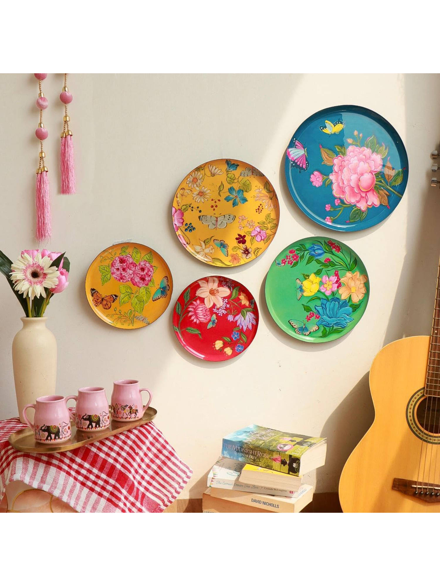 Ritualistic Pushpam Wall Plate for home decor metal wall art & showpiece (Set of 5)