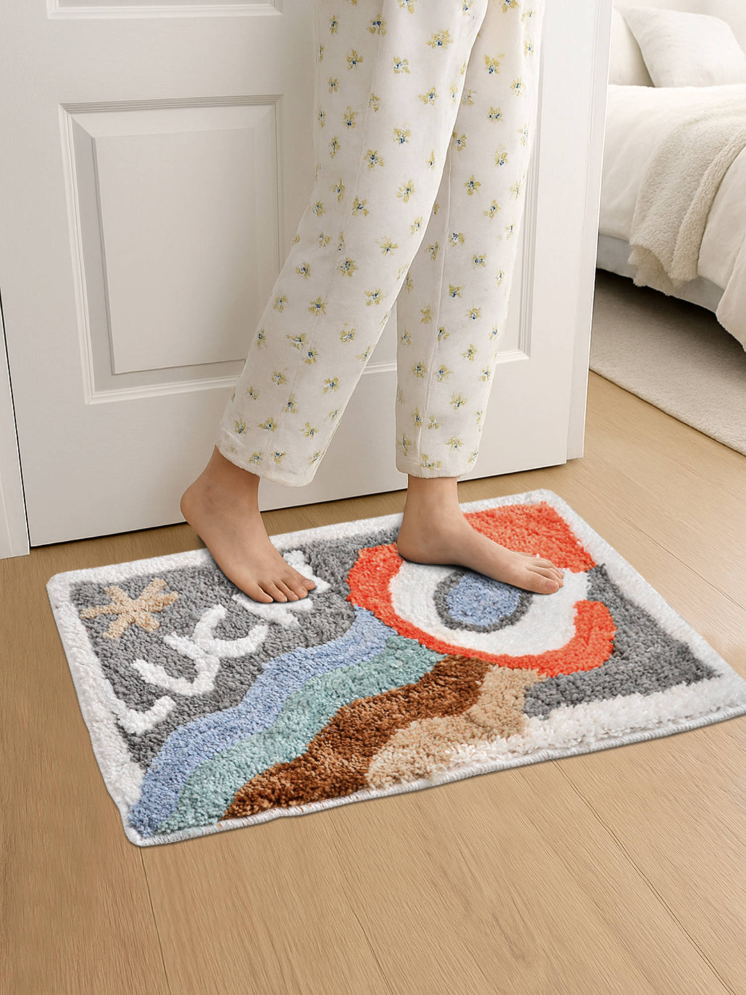FABINALIV Multicolor Abstract Cotton Blend Anti Skid Door Mat