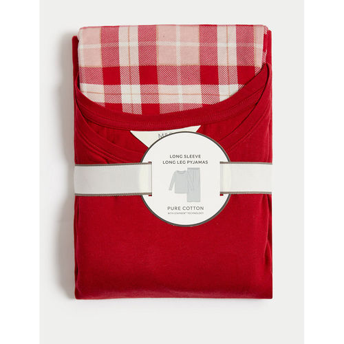 Marks Spencer Pure Cotton Checked Red T-Shirt and Pyjama (Set of 2) (S)