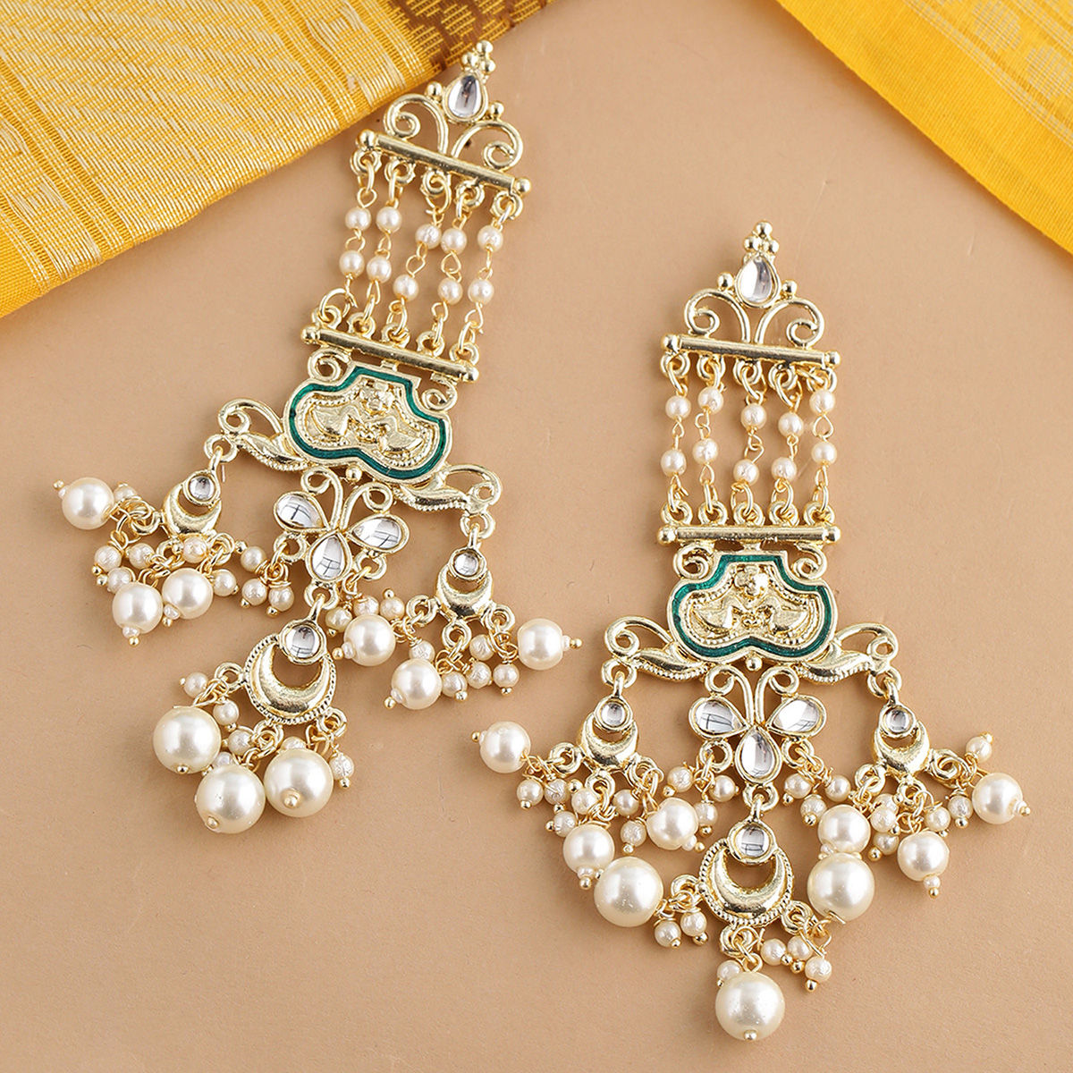 gold kundan earrings with price