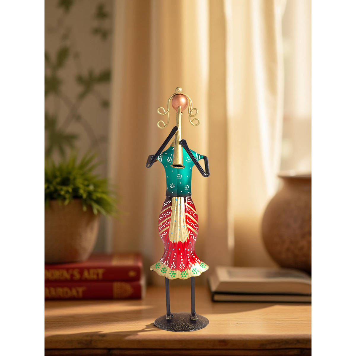 Golden Peacock Red Green Colour Musician Lady Showpiece