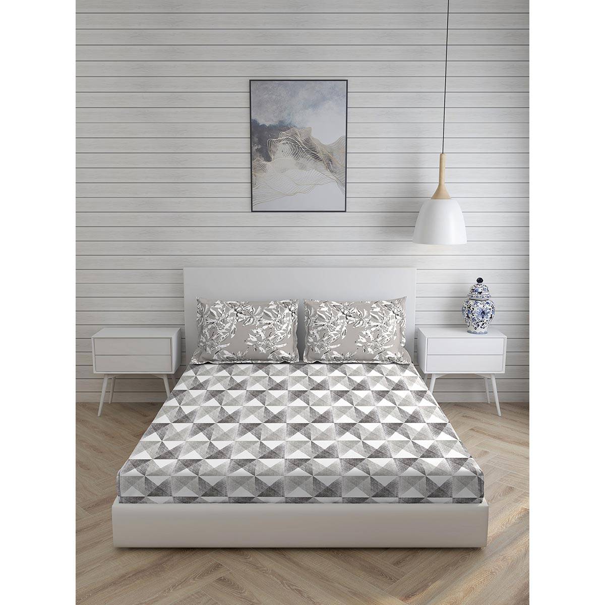 Layers Illuminating Homes Cotton 144 TC King Sized Double Bedsheet Set (Grey )