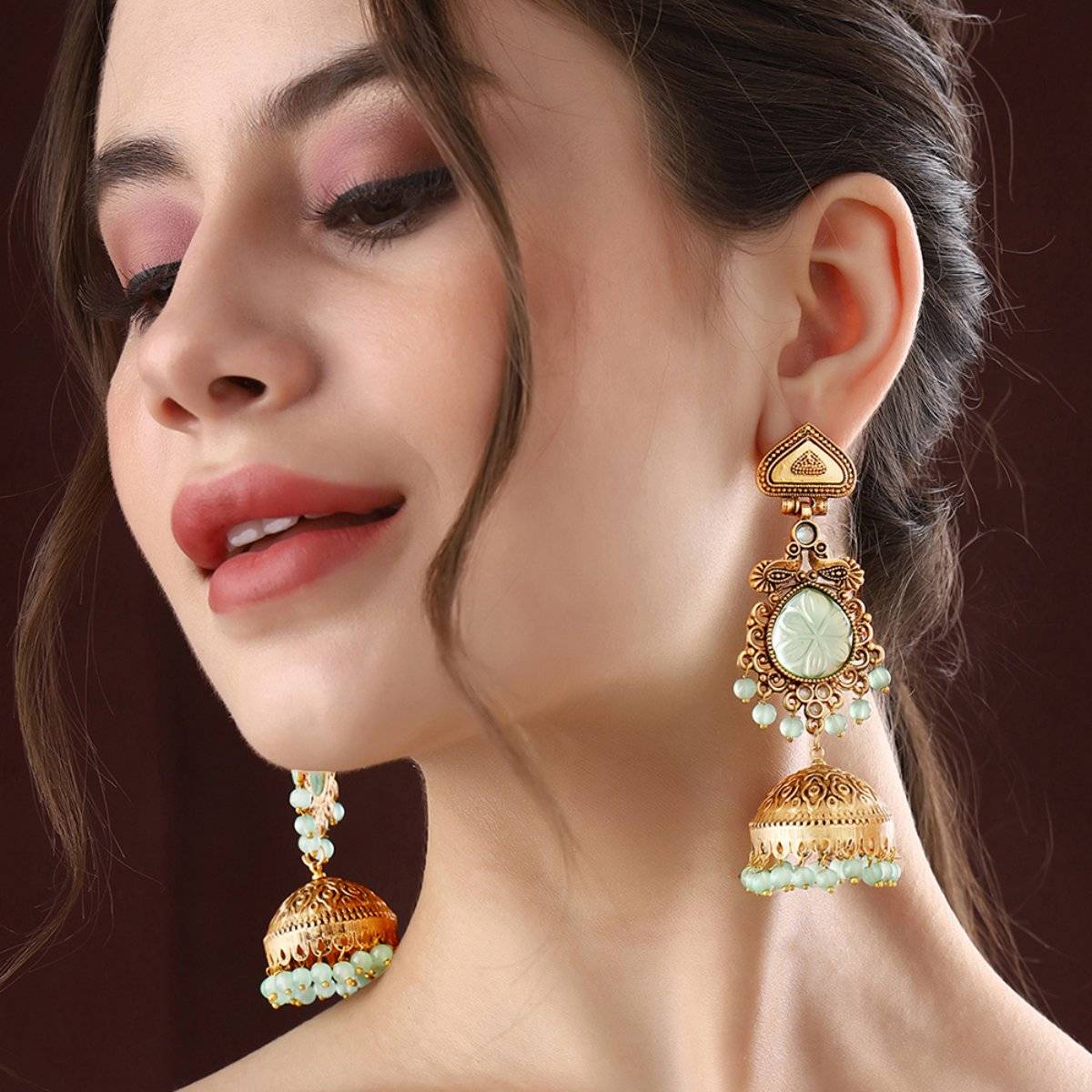 Priyaasi Blue Stoned Drop Jhumki