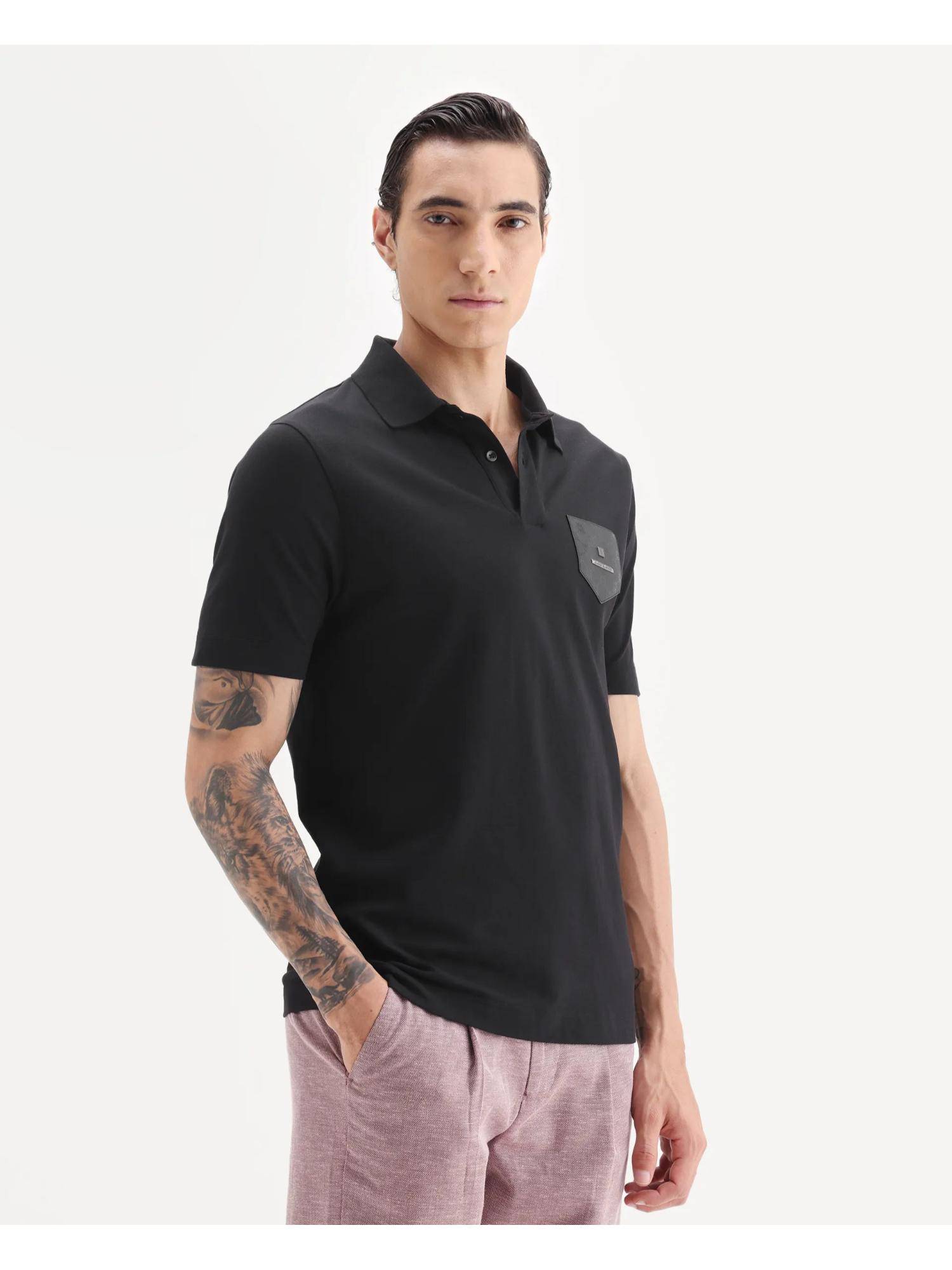 Buy Rare Rabbit Men Black Solid Polo T-shirt Online