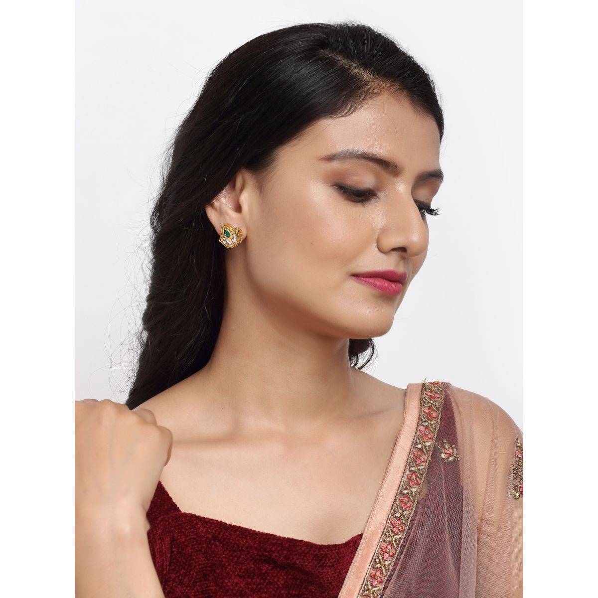 RUBY RAANG STUDIO Ruby Raang Green Tone Kundan Studs