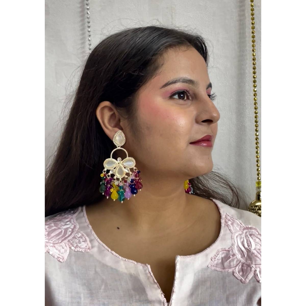 ISHKAARA Multi Kundan with Pearl Drop Chandbali Festive Earrings for Women
