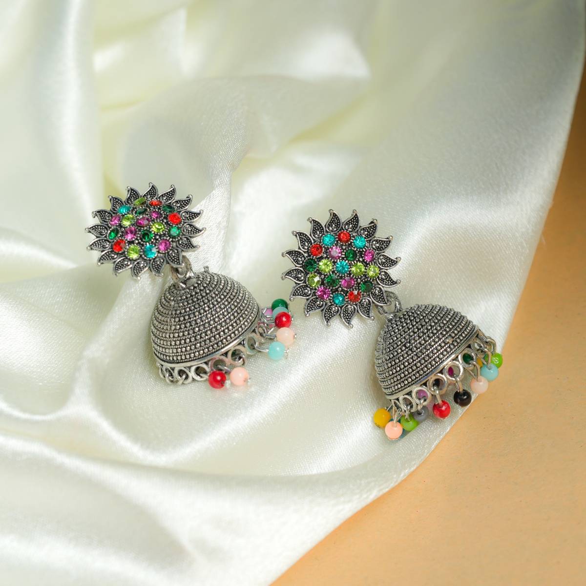 VIRAASI Oxidized Silver Jhumka