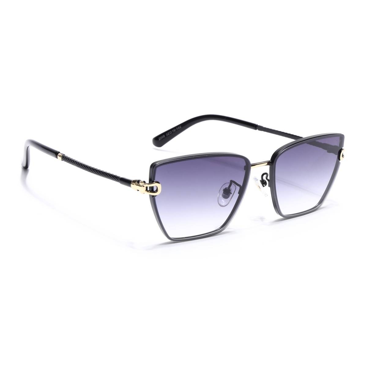 Voyage Cateye Sunglasses for Women (Grey & Clear Lens|Golden & Black Frame)