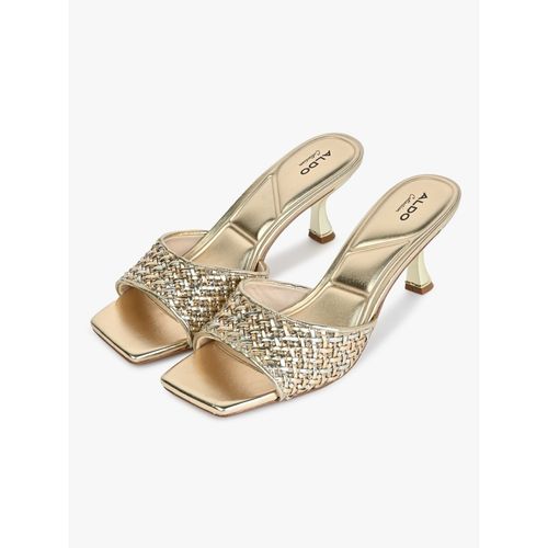 Buy Aldo Gold Synthetic Square Toe Kitten Keel Dress Sandal Heels Online