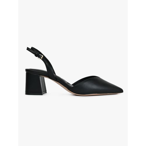 Aldo Black Synthetic Pointy Toe Sling Back Block Heels (EURO 35)
