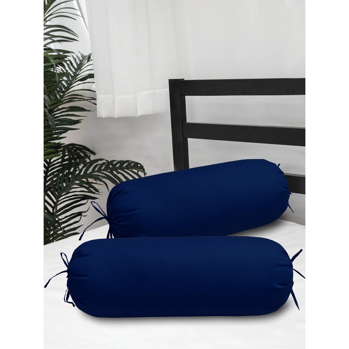Buy The Home Story Cotton Bolster Covers Set of 2 300 TC Navy Blue Online