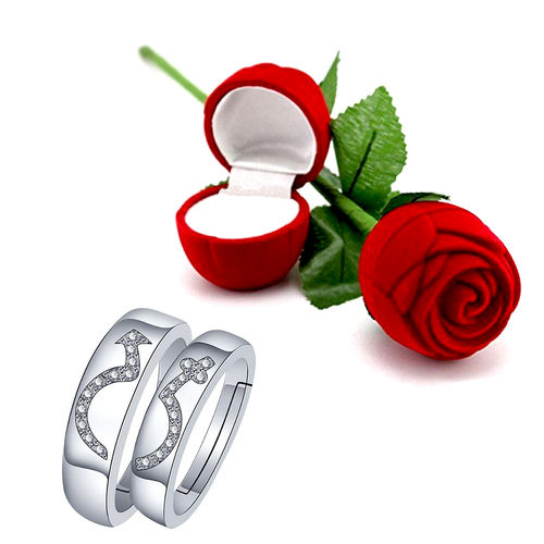 Peora Valentine Couple Ring with Red Rose Gift Box for Boyfriend/Girlfriend  (RRPFCCR86)