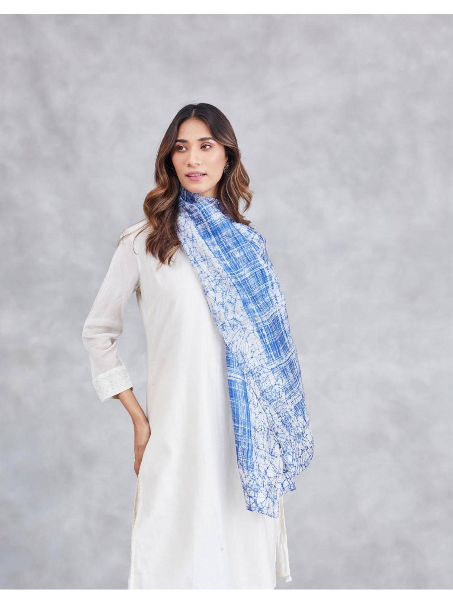 Fabindia Blue Silk Batik Printed Stole