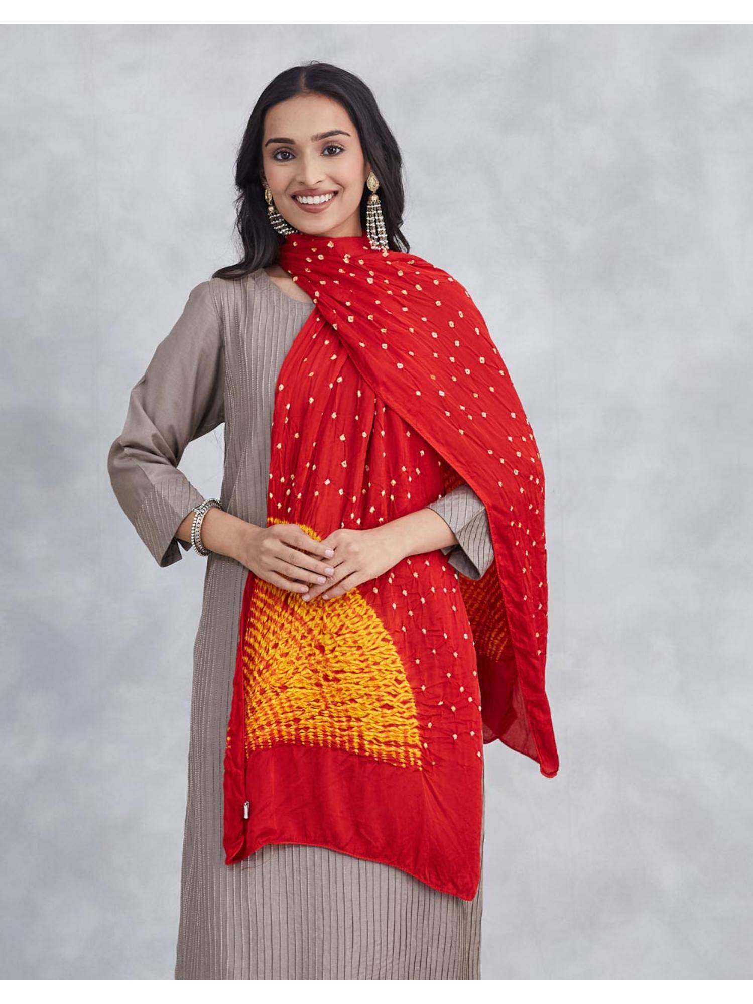 Fabindia Red Viscose Blend Tie & Dye Stole