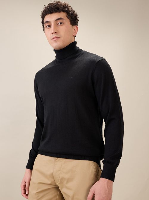 Buy ColorPlus Black Regular Fit Solid Full Sleeve Sweater Online
