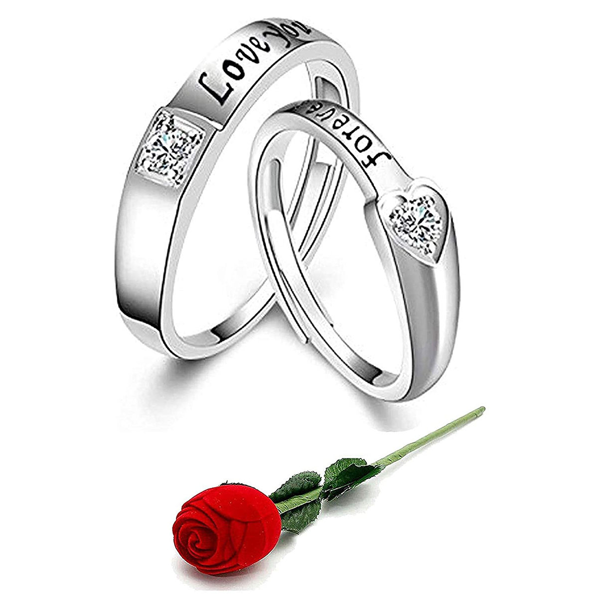 Karatcart Platinum Plated Elegant 2 Pcs His and Her Matching Adjustable Promise  Ring Set Anniversary Engagement Couple Soltiare Ring : Amazon.in: Jewellery