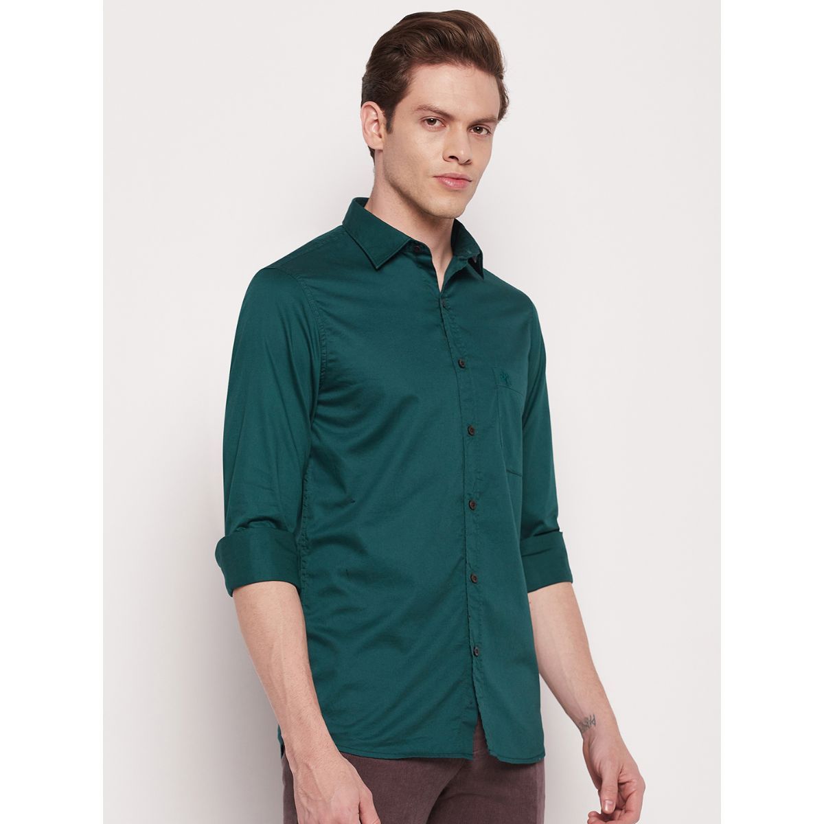 Buy Cantabil Men Bottle Green Shirt Online