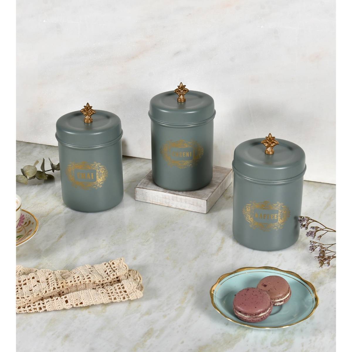 Living With Elan Grey Chai Cheeni Coffee Canister (Set Of 3)