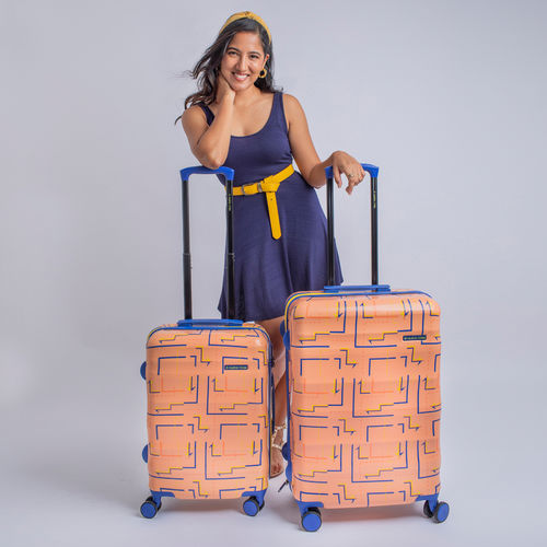 Nasher Miles Denver Polycarbonate Printed Luggage Orange Trolley Bags (Pack  of 2) (M)
