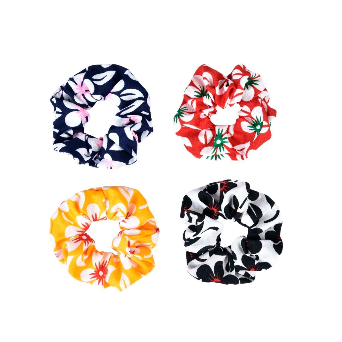 Buy OOMPH Pink Yellow Blue Floral Scrunchy Rubber Band Hair Tie Online