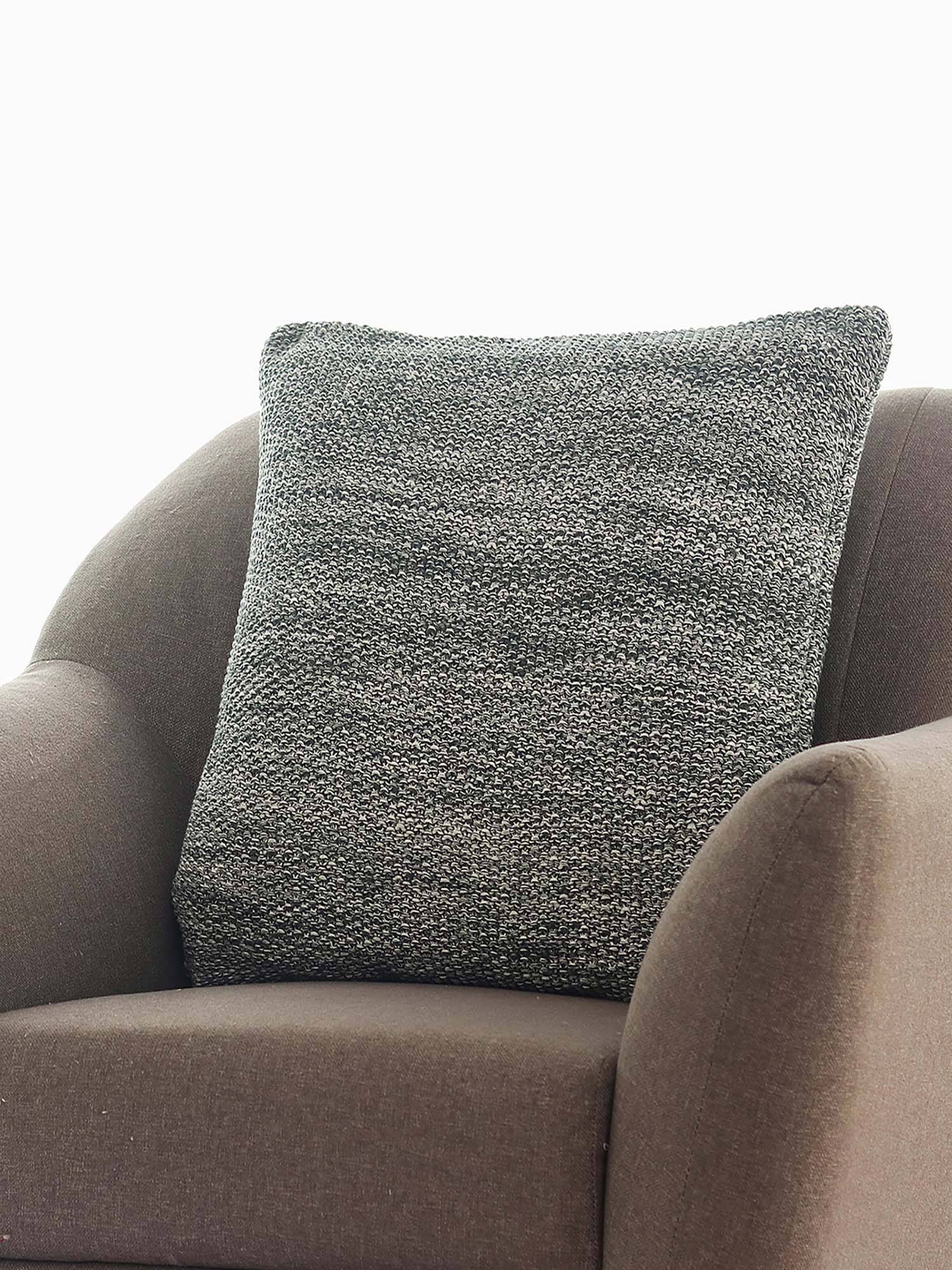 PLUCHI Moss Knit Cotton Knitted Decorative Honeydew & Natural Color Cushion Cover (22x22 Inches)